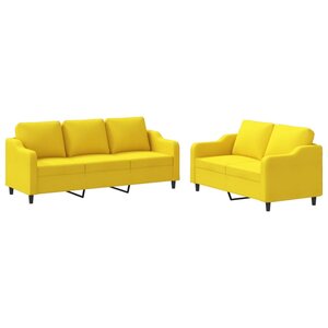 vidaXL Ensemble de canapés 2 Pièces avec coussins Jaune clair Tissu
