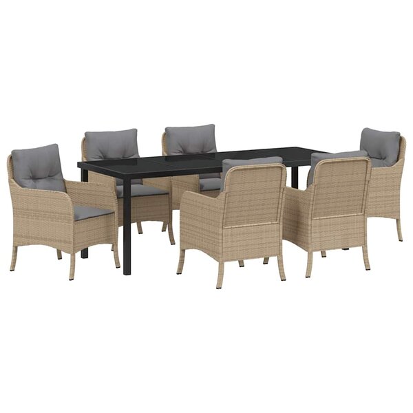 vidaXL Ensemble de salle à manger pour jardin 7 Pièces Beige polyrotin