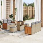 Ensemble de sofa de jardin 8 pièces avec coussins beige poly rattan acacia