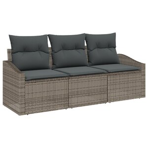 vidaXL Ensemble de Canapés de Jardin 3 Pièces avec Coussins Gris Rotin Synthétique