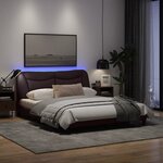 vidaXL Cadre de lit avec lumières LED marron foncé 160x200 cm tissu
