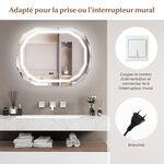 Miroir de salle de bain ovale avec led antibuée 3 couleurs fonction mémoire affichage temps/température incassable 20_0005043