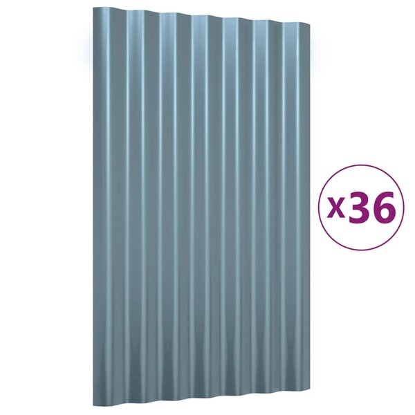 vidaXL Panneaux de toit 36 Pièces Acier enduit de poudre Gris 60x36 cm
