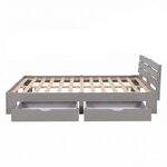 Lit double 140x200 cm gris en pin massif  2 tiroirs de rangement et sommier a lattes