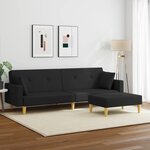 vidaXL Canapé-lit à 2 places avec repose-pied noir tissu