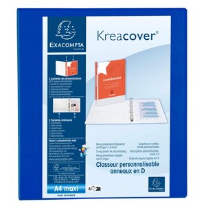 Classeur Pp Personnalisable Kreacover - 4 Anneaux En D 50mm - A4 Maxi - Bleu - X 10 - Exacompta
