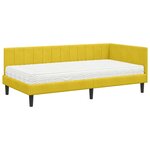 vidaXL Cadre de lit d'angle avec matelas Jaune 100 x 200 cm Velours