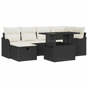 vidaXL Ensemble de canapé de jardin avec coussin 7 Pièces Noir Poly rotin