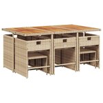 vidaXL Ensemble à manger de jardin et coussins 11 Pièces beige poly rotin