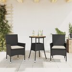 vidaXL Ensemble à manger de jardin et coussins 3 Pièces noir rotin acacia