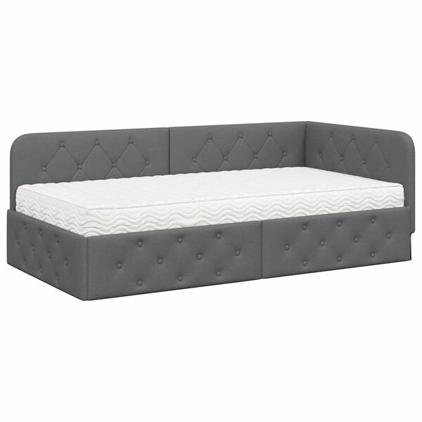 vidaXL Cadre de lit d'angle Gris foncé 90 x 200 cm tissu