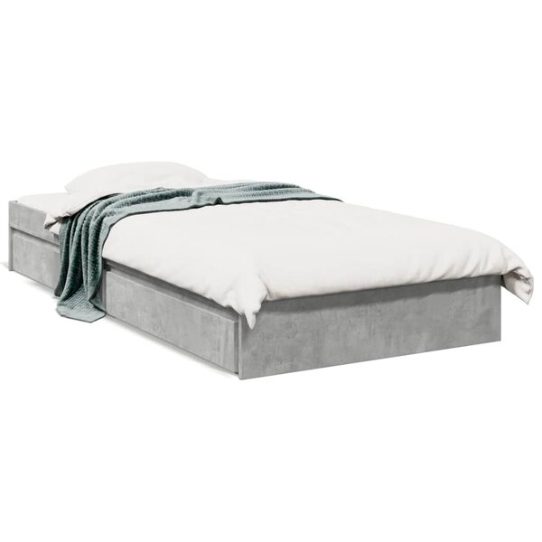 vidaXL Cadre de lit avec tiroirs sans matelas gris béton 90x190 cm