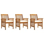vidaXL Chaises à manger de jardin lot de 3 et coussins Bois d'acacia