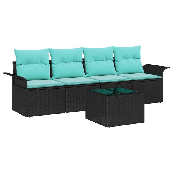 vidaXL Ensemble de canapé de jardin 5 Pièces Noir et turquoise polyrotin