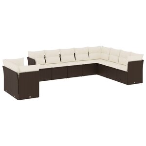 vidaXL Salon de jardin 10 Pièces avec coussins marron résine tressée