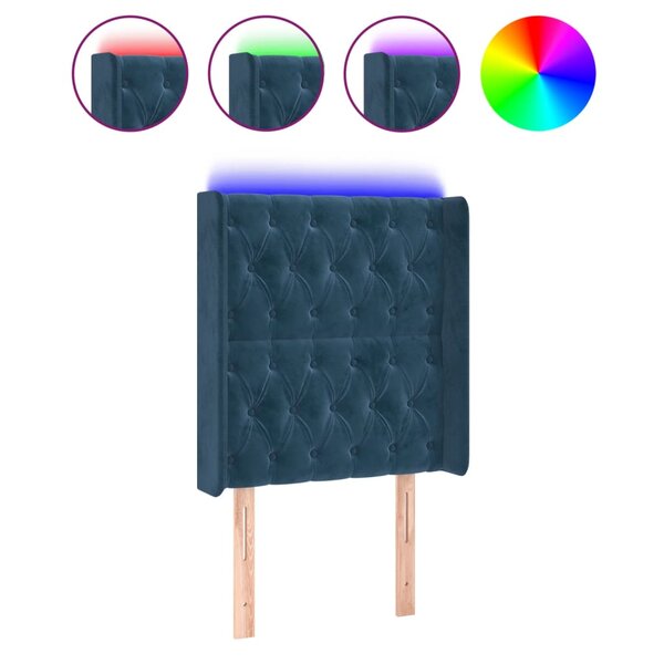 vidaXL Tête de lit à LED Bleu foncé 83x16x118/128 cm Velours