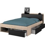 Lit adulte COMBO 160 x 200 cm - chêne et noir - 3 Tiroirs