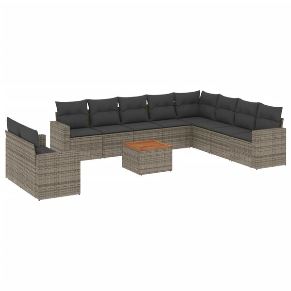 vidaXL Salon de jardin 11 Pièces avec coussins gris résine tressée