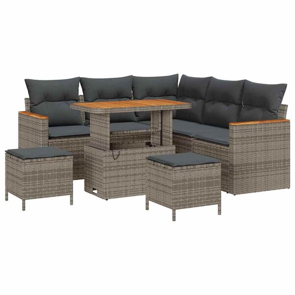 vidaXL Ensemble de canapé de jardin 8 pièces avec des coussins gris en polyrotin et en acacia.
