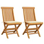 vidaXL Chaises de jardin et coussins crème lot de 2 Bois teck massif
