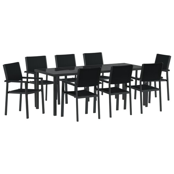 vidaXL Ensemble de salle à manger de jardin 9 pièces Noir Poly Rattan