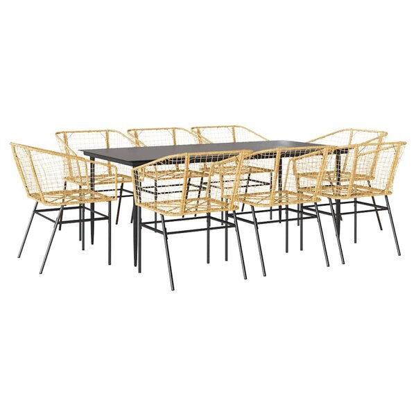 vidaXL Ensemble à manger de jardin 9 Pièces marron résine tressée verre