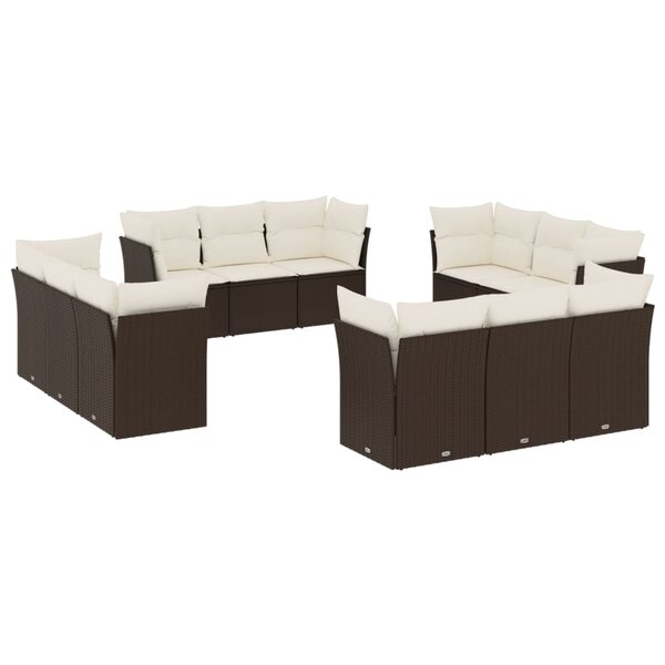 vidaXL Salon de jardin avec coussins 12 Pièces marron résine tressée
