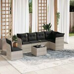 vidaXL Salon de jardin avec coussins 7 Pièces gris clair résine tressée