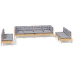 vidaXL Salon de jardin 8 Pièces avec coussins gris Bois de pin massif