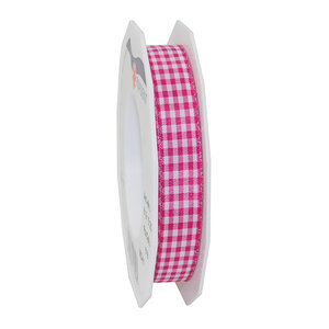 Ruban textile carreau de vichy 20-m-rouleau 15 mm  magenta/blanc