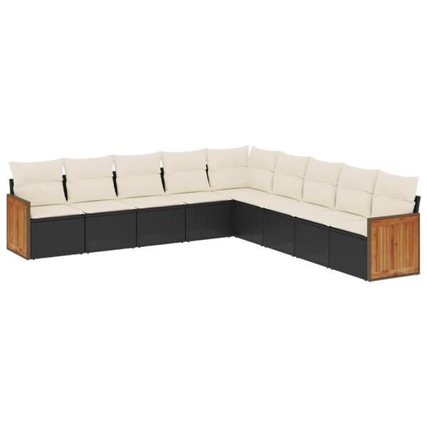 vidaXL Salon de jardin 9 Pièces avec coussins noir résine tressée