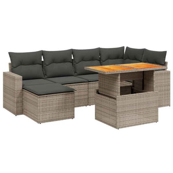 vidaXL Salon de jardin avec coussins 7 Pièces gris résine tressée