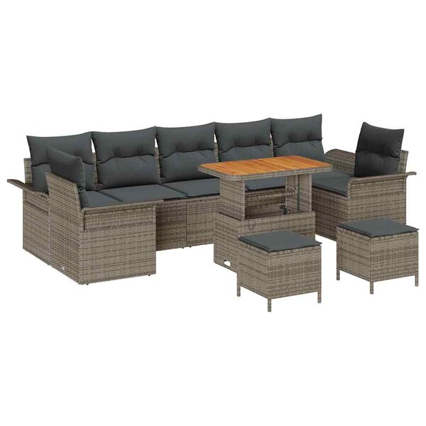 vidaXL Ensemble de canapé de jardin 10 Pièces Gris polyrotin
