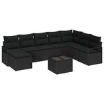 vidaXL Ensemble de Canapés avec coussin 9 Pièces Noir polyrotin