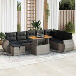 vidaXL Salon de jardin avec coussins 9 Pièces gris résine tressée acacia