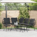 Ensemble de canapé de jardin 4 pièces avec coussins en poly rotin noir