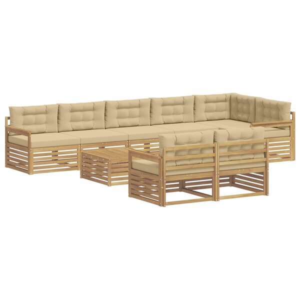 vidaXL Ensemble de canapés d'extérieur 9 pc Blanc et Beige Polyester