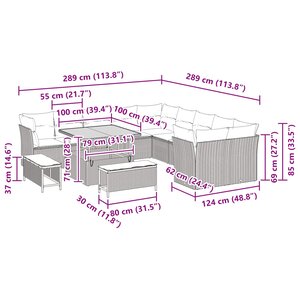 vidaXL Ensemble de canapé de jardin avec coussin 13 Pièces Noir polyrotin
