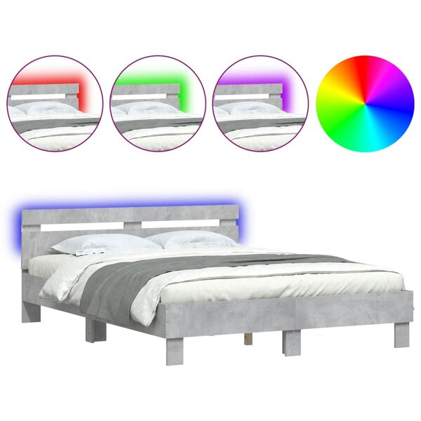 vidaXL Cadre de lit avec tête de lit et LED gris béton 140x200 cm