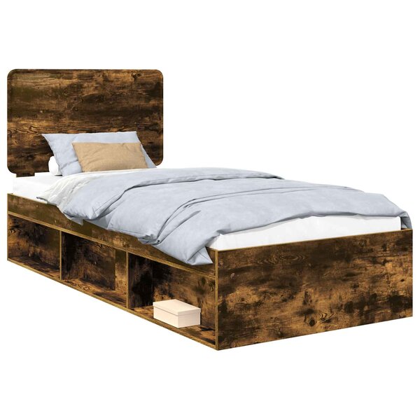 vidaXL Cadre de lit Chêne fumé 100 x 200 cm Pin massif