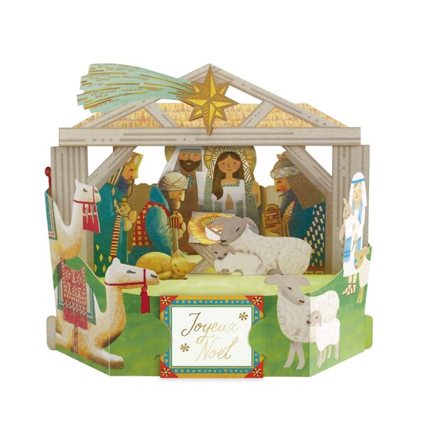 Carte de voeux noël pop up 3d - crèche - draeger paris