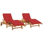vidaXL Transat 3 Pièces Rouge 200 x 67 x 84 cm Bois d'Acacia Massif