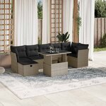 vidaXL Salon de jardin 8 Pièces avec coussins gris clair résine tressée