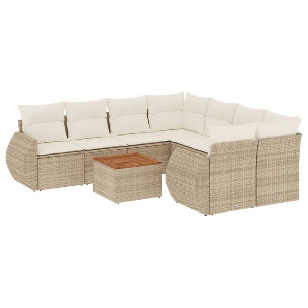 vidaXL Salon de jardin avec coussins 9 Pièces beige résine tressée