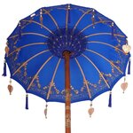 Parasol avec Base Bleu  marron 250 cm Coton  bois