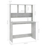 vidaXL Bureau avec étagères Gris béton 110 x 45 x 157 cm Aggloméré