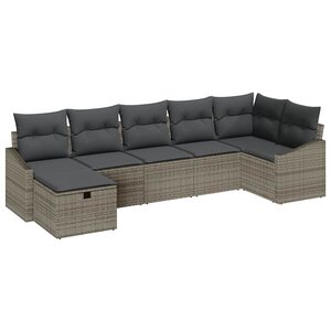 vidaXL Ensemble de canapé de jardin avec coussin 7 Pièces Gris Poly rotin