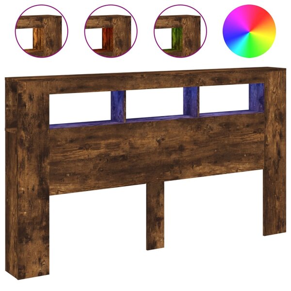 vidaXL Tête de lit à LED chêne fumé 180x18 5x103 5cm bois d'ingénierie