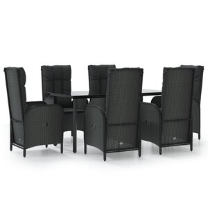 vidaXL Ensemble à manger de jardin coussins 7Pièces Noir Résine tressée