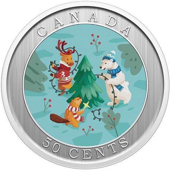 Pièce de monnaie en Cupronickel 50 Cents g 12.3 Millésime 2024 TRIMMING THE HOLIDAY TREE